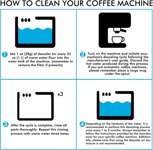 Miniatura 7 de Solución de polvo descalcificante (4 usos) elimina la incrustación y la acumulación, cafeteras automáticas y descalcificadoras de café expreso