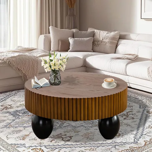 Miniatura 13 de Mesa de centro ovalada de tambor, mesa de centro acanalada ovalada, modernas y únicas mesas de té acanaladas, mesas centrales para sala de estar