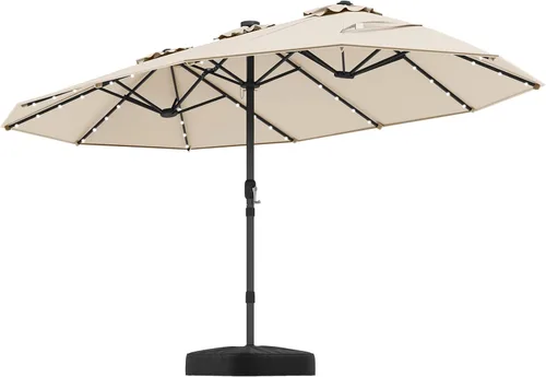 Miniatura 18 de Tangkula Sombrilla solar de doble cara de 13 pies para patio, sombrilla individual extragrande para exteriores con 36 luces LED, parte superior Beige
