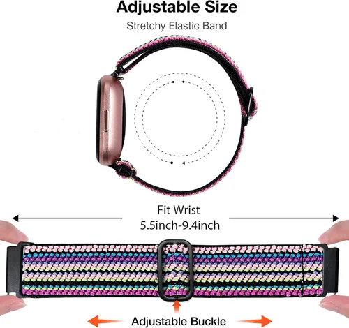 Miniatura 3 de Paquete de 4 bandas elásticas compatibles con pulseras Fitbit Versa y Versa 2, correas de repuesto elásticas ajustables de nailon suave para mujeres