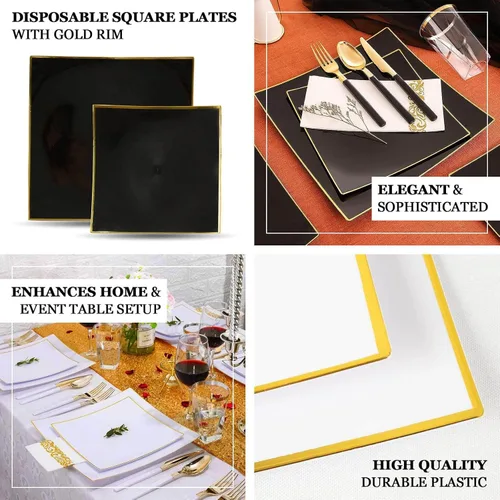 Miniatura 4 de Efavormart - Paquete de 10 platos llanos cuadrados de plástico duro cóncavo de 8 pulgadas, platos desechables para fiestas