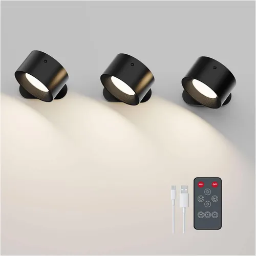 Miniatura 7 de Koopala Apliques LED de pared, lámparas de pared con batería recargable, con 3 brillo, carga extraíble, rotación de 360°, bola magnética, luz