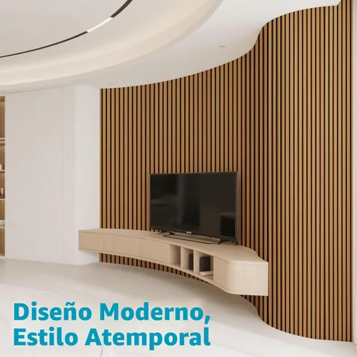 Miniatura 2 de Panel de pared de listones acústicos de madera Art3d con diseño roll-flat - Paneles absorbentes de sonido de 95.3 x 23.8 pulgadas para columnas