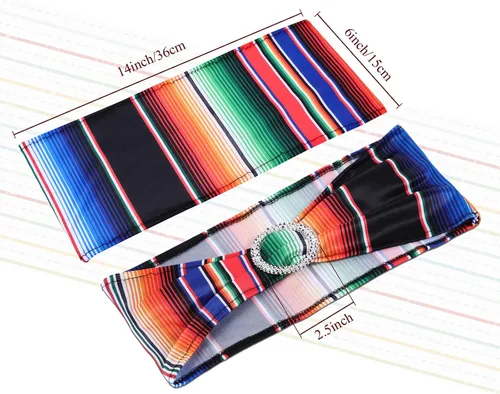 Miniatura 2 de Newwiee 12 bandas elásticas para sillas de comedor con temática mexicana, bandas de elastano para decoración con hebilla para bodas, eventos
