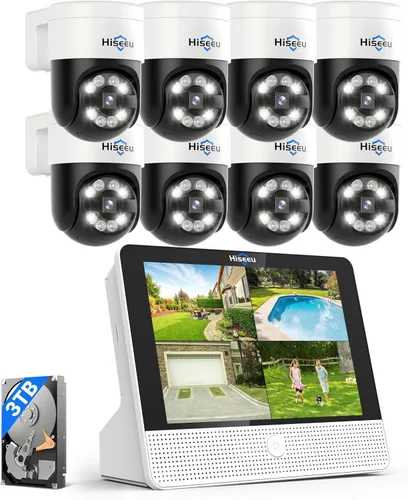 Miniatura 10 de Seguimiento humano + inclinación de 90° de giro de 300°: sistema de cámara de seguridad Hiseeu 4K PoE, sistema de cámara de seguridad NVR con cable