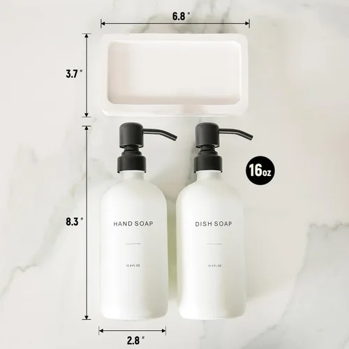Miniatura 7 de Prus Waso Juego de dispensador de jabón de cocina, dispensador de jabón blanco con bomba de acero inoxidable negro, perfecto para decoración moderna