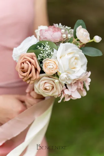 Miniatura 5 de Ramo de boda de rosa polvorienta de 7 pulgadas para novia, dama de honor, ramo de boda pequeño, para fiesta de propuesta de matrimonio y aniversario