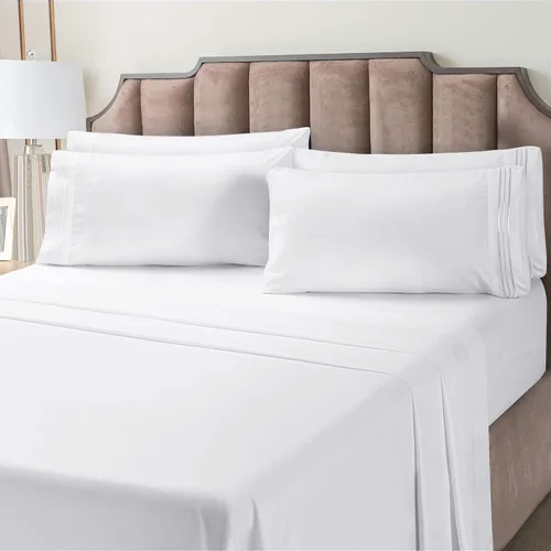 Miniatura 2 de BYSURE Juego de sábanas de hotel con 4 fundas de almohada bordadas (tamaño King, blanco brillante), sábanas de microfibra de bolsillo profundo de 15