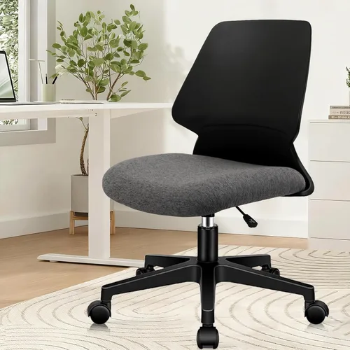 Miniatura 24 de CLATINA Silla de oficina en casa, sin brazos con ruedas, silla de escritorio pequeña de altura ajustable, sillas giratorias de trabajo de malla