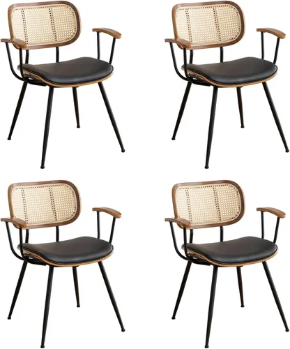 Miniatura 10 de Juego de 2 sillas de comedor de ratán, sillas auxiliares de cocina modernas de mediados de siglo, sillas de escritorio con patas de metal, sillas