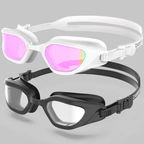 Gafas de natación W2 para adultos, hombres y mujeres, protección UV antivaho sin fugas #02.2 Pack Negro Transparente y Blanco Espejo Rosa