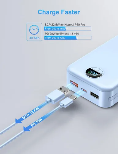 Miniatura 4 de Ffnpua Cargador portátil con enchufe de pared, batería externa de 20000 mAh con USB C de carga rápida, paquete de batería externa con cables