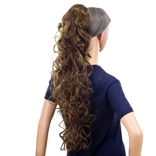 Miniatura 3 de SWACC Extensiones de cola de caballo de 24 pulgadas de largo, rizos desordenados y desordenados, extensiones de cabello sintético con clip