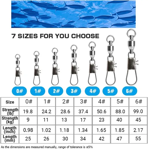Miniatura 7 de AMYSPORTS - Giras de pesca con broche de enganche de seguridad, rodamientos de bolas, broches giratorios de pesca, aparejos de pesca para agua