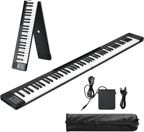 Piano eléctrico plegable de 88 teclas, piano digital portátil semiponderado, recargable con altavoces duales integrados con pedal Bluetooth 5.0 MIDI