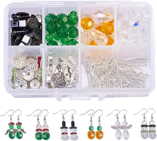 Miniatura 14 de SUNNYCLUE 1 Caja DIY 10 Pares Adornos de Ángel de Navidad Coloridos, Cuentas de Alas de Ángel Guardián, Pendientes, Kit de Inicio para Hacer Joyas