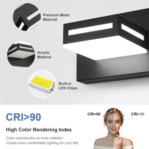 Miniatura 4 de Lámparas LED modernas para baño, 3 luces de 24 pulgadas, regulables, 5CCT, ajustables, color negro mate, para accesorios de iluminación de baño