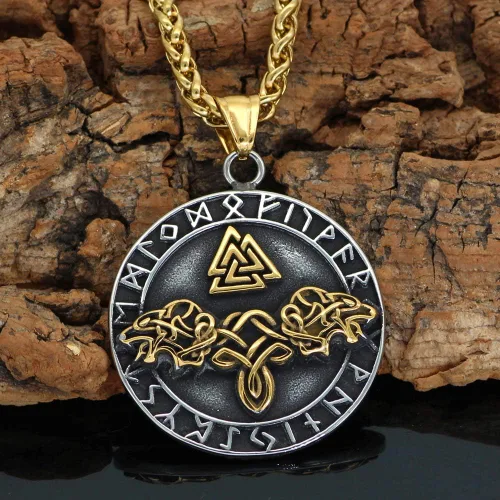 Miniatura 3 de GuoShuang Noridc - Collar vikingo de acero inoxidable para hombre, con bolsa de regalo de Valknut