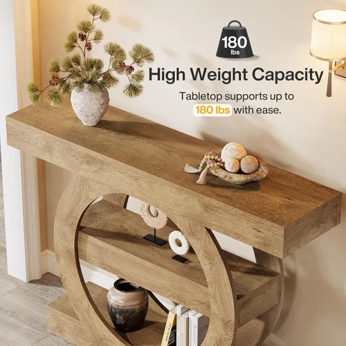 Miniatura 6 de Tribesigns Mesa de entrada de 41 pulgadas con almacenamiento, mesa consola de granja de 3 niveles con estantes, mesas de vestíbulo de madera