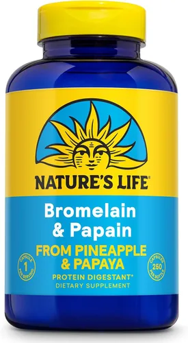 Nature's Life Suplemento enzimático proteolítico de bromelina y papaína para hombres y mujeres, de piña y papaya, cápsulas vegetales de apoyo a la