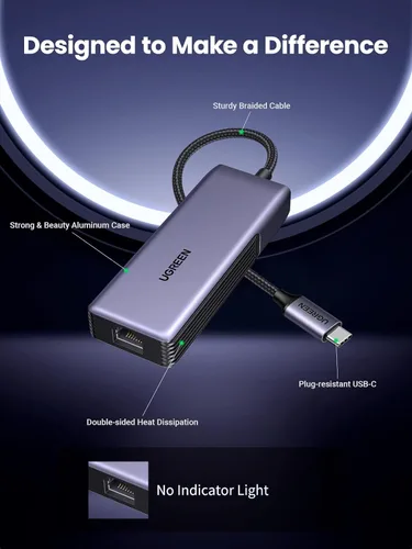Miniatura 7 de UGREEN Adaptador USB C a Ethernet 5Gb, Adaptador Ethernet para Laptop, de Aluminio con Diseño Térmico, Tipo C (Compatible con Thunderbolt 5/4/3) a