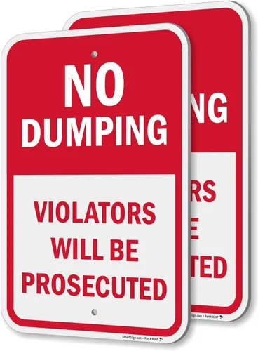 Miniatura 10 de SmartSign Letrero de metal con texto en inglés "No Dumping Violators Will Be Prosecuted", 14 x 10 pulgadas, aluminio laminado a prueba de óxido