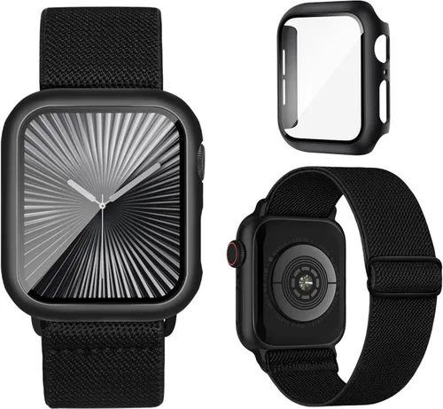 Bandas elásticas compatibles para correa y carcasa de Apple Watch de 40mm 44mm 41mm 45mm 42mm 46mm, correas deportivas de nailon Solo Loop con