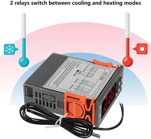 Miniatura 3 de Dorhea Controlador de temperatura LCD digital 10A DC 24V Termostato STC-1000 3.3 ft Sensor NTC Termostato Regulador Calentador Enfriador 2 Salida