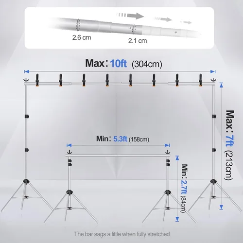 Miniatura 3 de EMART - Soporte para telón de fondo de 10 x 7 pies (ancho x alto) para estudio fotográfico, kit de soporte de fondo ajustable con 2 barras Plateado