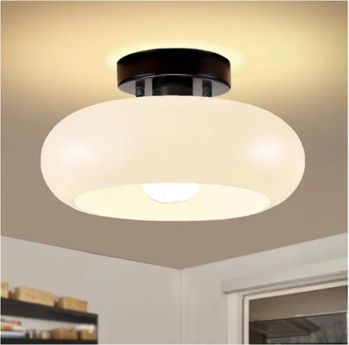 Miniatura 11 de Lámpara de techo semiempotrada, lámpara de techo moderna de mediados de siglo de 11 pulgadas, accesorio de iluminación de pasillo con pantalla