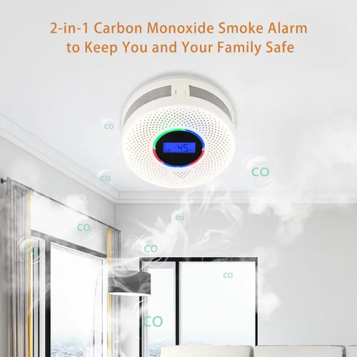 Miniatura 2 de Detector inalámbrico interconectado de humo y monóxido de carbono de 10 años con batería, alarma inteligente de humo y CO con pantalla digital