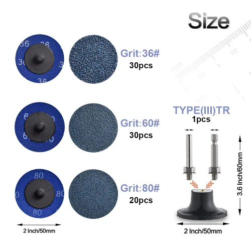 Miniatura 2 de Tshya Quick Change Grinding Disc, 50 Pcs 2 inch Sanding Discs, Zirconia Coated Roll Lock Disc for Surface Prep (36 Grit)