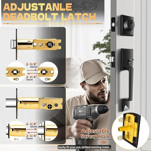 Miniatura 2 de Azdele Juego de manijas y cerrojos para puerta delantera, juego de cerradura de puerta delantera, juego de cerradura de puerta exterior, manija