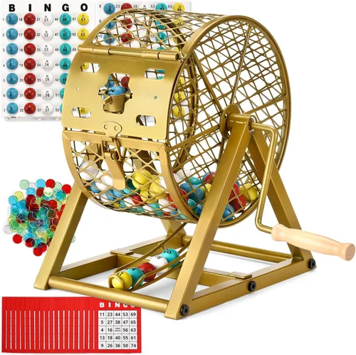 Juego de bingo GADFISH, juegos de bingo para adultos para grupos grandes de niños y adultos mayores, bolas de bingo de 1.98 cm con jaula de acero,