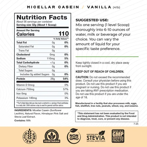 Miniatura 8 de Muscle Feast Proteína de caseína micelar alimentada con pasto, sin hormonas, proteína de caseína de digestión lenta - Apoya la recuperación muscular