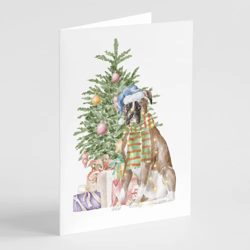 Miniatura 59 de Caroline's Treasures CK8213GCA7P Bulldog, Bulldog Inglés #2 - Tarjetas de felicitación y sobres de árbol de Navidad, paquete de 8 tarjetas en blanco