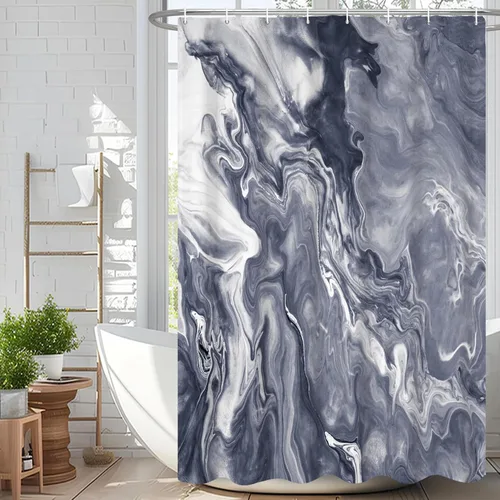 Miniatura 65 de Cortina de ducha abstracta de mármol negro gris y dorado con grietas, cortina de baño moderna ombre impresa, cortina impermeable y lavable de tela