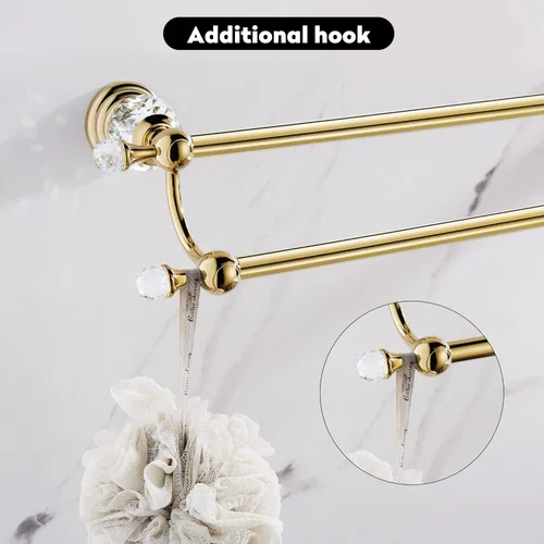 Miniatura 2 de WINCASE Toallero de cristal doble, barra de toalla dorada ajustable de 18 a 30 pulgadas, toallero para baño montado en la pared Toallero doble dorado