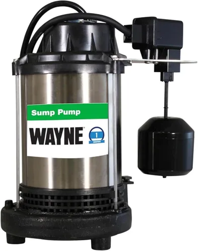 Wayne 1 HP Bomba sumergible de hierro fundido y acero inoxidable de servicio pesado con NUEVO interruptor - Elimina hasta 6,100 galones de agua por