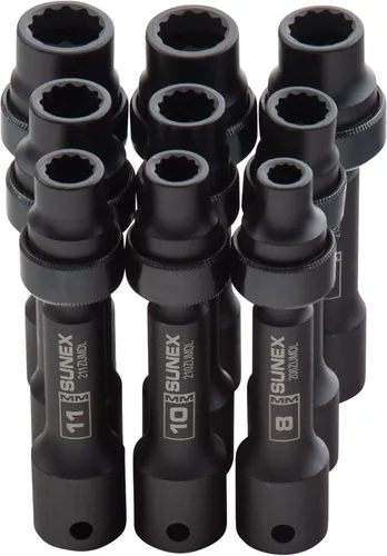 Miniatura 2 de SUNEX TOOLS 2695, ½ Inch Drive Driveline Limited Clearance Socket Set, 12 puntos, 9 piezas, métrico, 0.315 in-0.669 in, acero Cr-Mo, caja