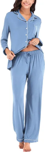 Miniatura 4 de Aamikast - Conjunto de pijama de manga larga con botones para mujer, ropa de dormir suave, conjuntos de descanso