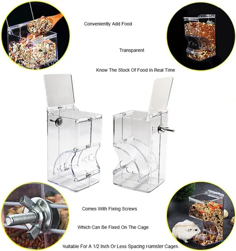 Miniatura 4 de Comedero para hámsters, dispensador automático de animales pequeños, acrílico transparente, recipiente de almacenamiento de alimentos para mascotas