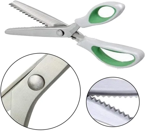 Miniatura 3 de JISTL - Tijeras dentadas verdes con agarre cómodo para manualidades, tijeras de corte en zig zag para costura, tijeras profesionales de mano
