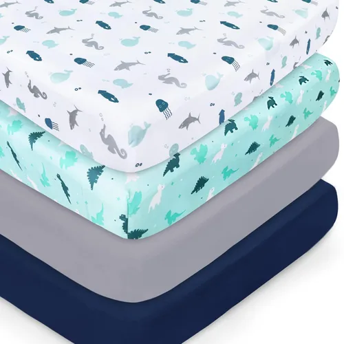 Miniatura 12 de Juego de sábanas para mini cuna para niñas, paquete de 4, sábanas para mini cuna portátil para niñas (38" x 24") Multiuso para Pack n Play