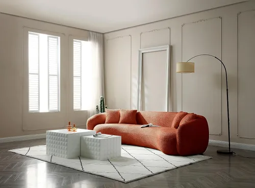 Miniatura 3 de Sofá moderno y minimalista curvado de 102 pulgadas, tapizado de tela de terciopelo de peluche, cómodo sofá de media luna de 5 plazas con 4 cojines