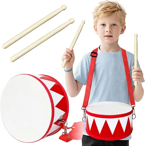 Juego de batería para niños, juego de batería de juguete de madera de 8 pulgadas, juguetes musicales educativos para bebés con correa ajustable, 2