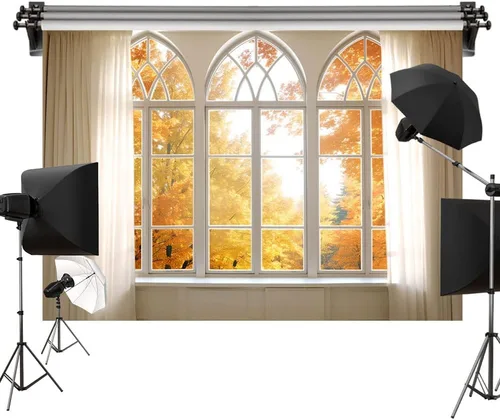 Miniatura 6 de Kate Fondo de otoño de 6.5 x 6.5 pies, hojas amarillas, fondo de ventana, fondo de tela impresa por computadora, fondo de tela, accesorios