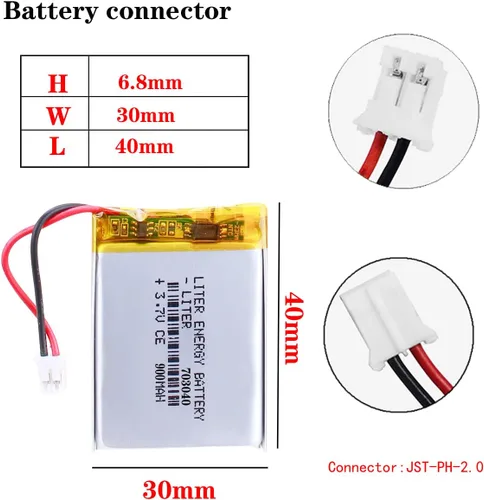 Miniatura 2 de Liter energy battery batería recargable 703040 del polímero de iones de litio de la batería 900mAh de 3.7V Lipo con el conector de JST