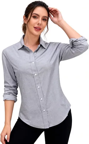 Miniatura 13 de Jandukar Camisas de manga larga con botones para mujer, camisas de traje para mujer