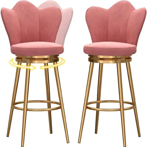 Miniatura 11 de Juego de 4 taburetes giratorios de terciopelo rosa, modernos taburetes tapizados de altura de mostrador con respaldo para isla de cocina, sillas